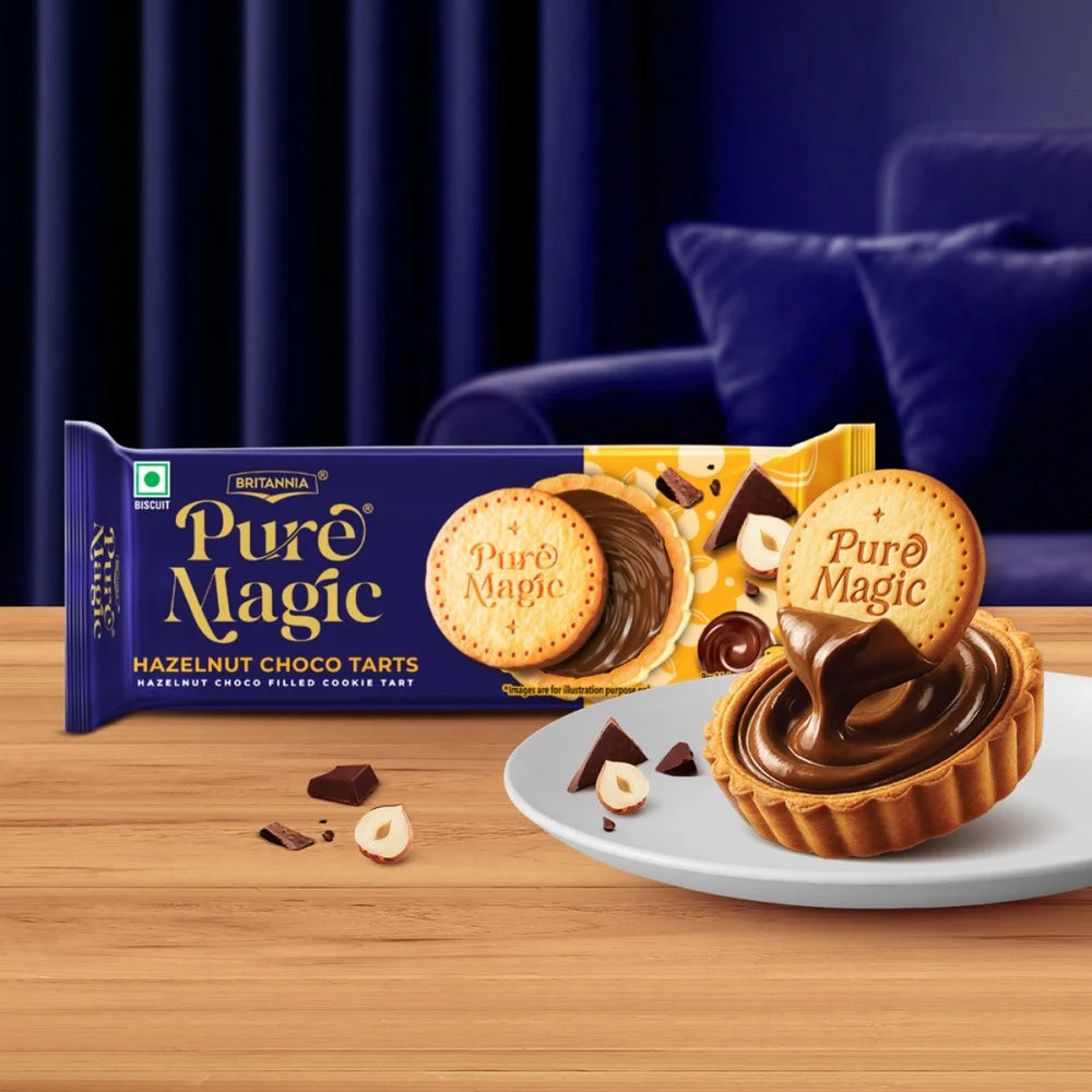 BRITANNIA PURE MAGIC HAZELNUT CHOCO TARTS 84GM BISCUITS