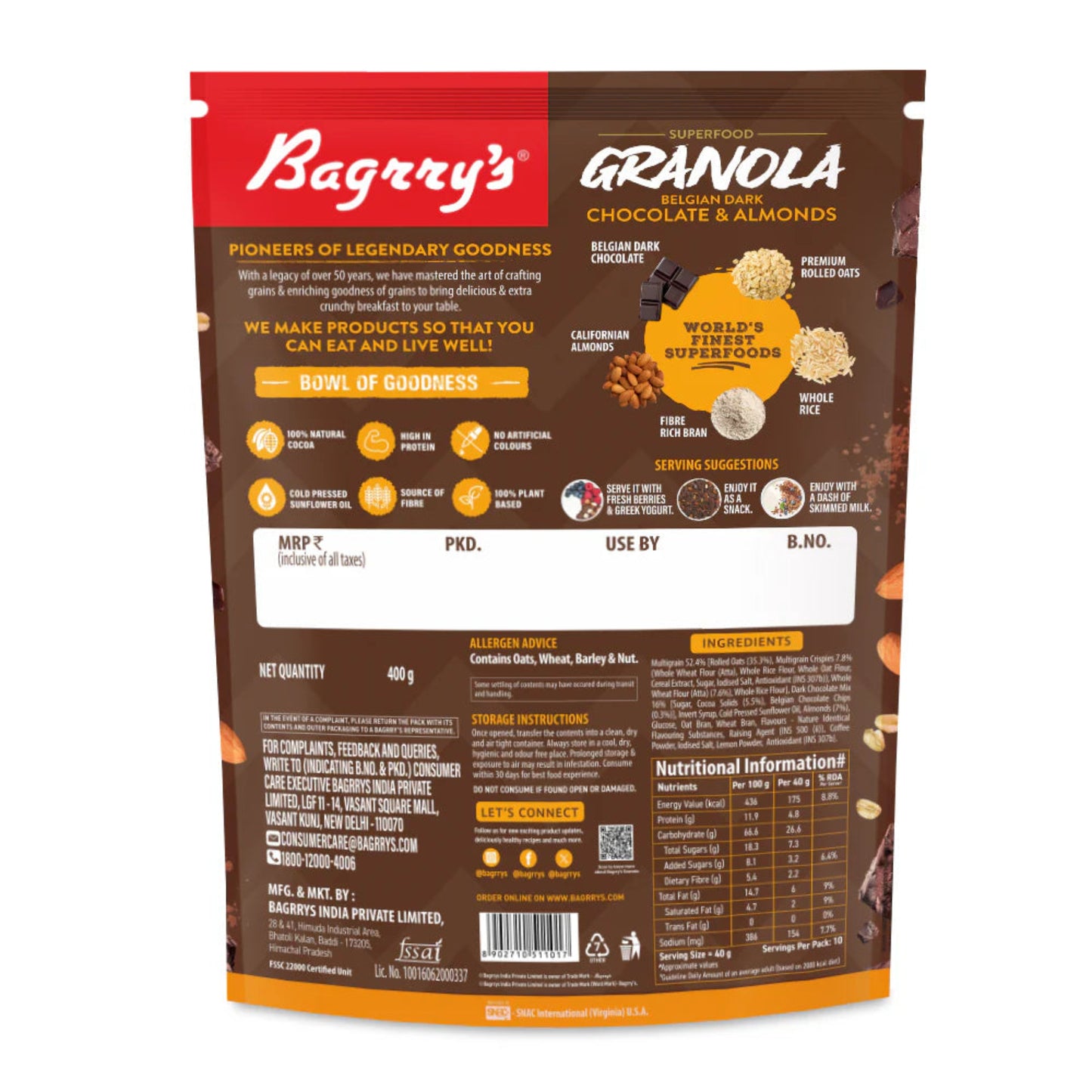 BAGGRYS GRANOLA CHOCOLATE AND ALMONDS 400GM