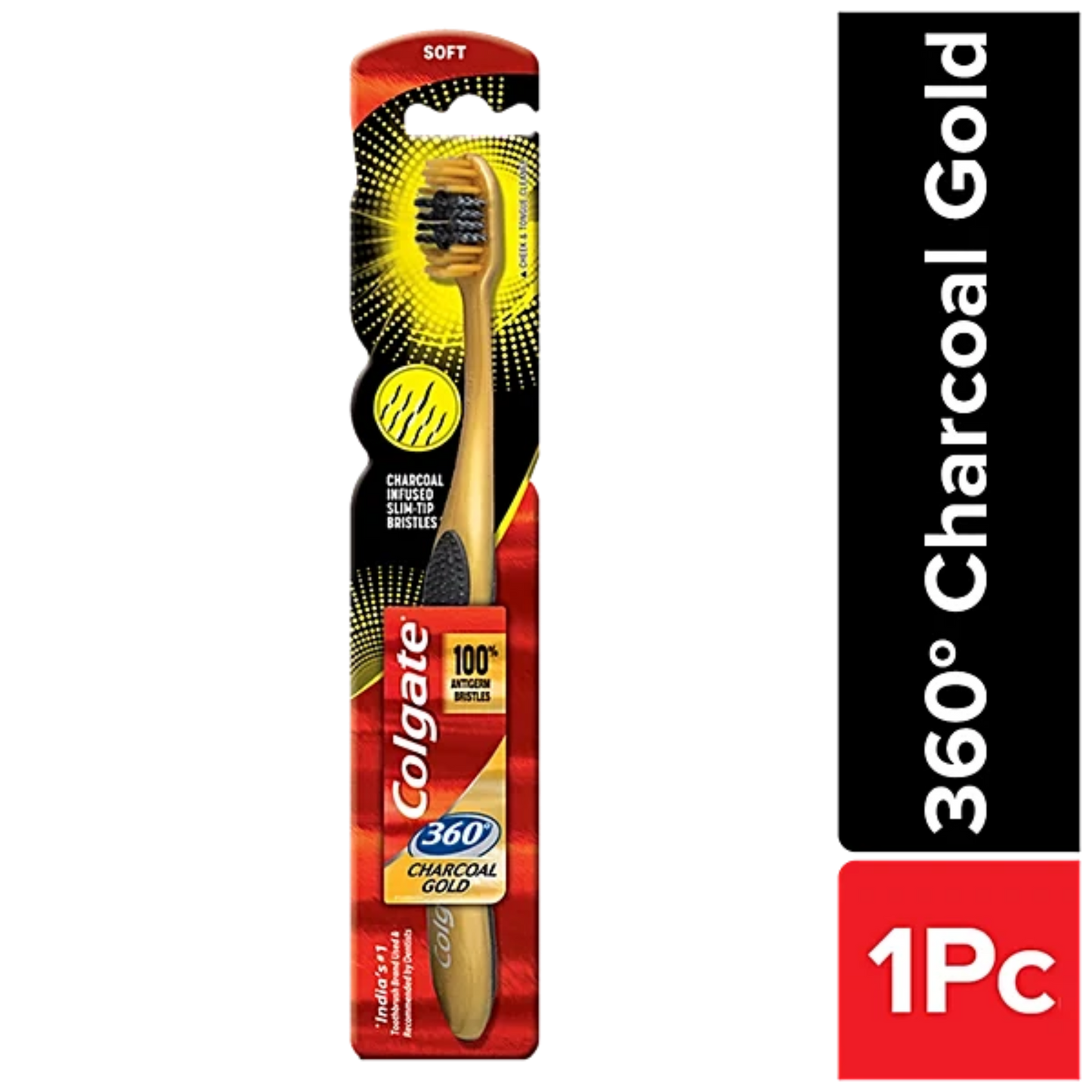 COLGATE 360 CHARCOAL GOLD SOFT BRUSH 1 PCS