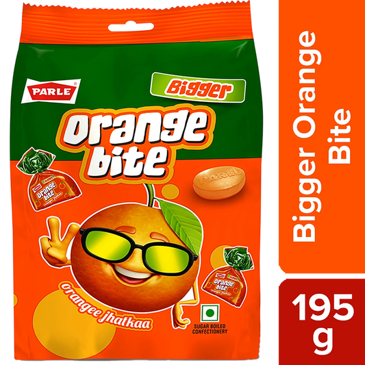 PARLE ORANGE BITE TOFFEE 195 GM POUCH. (TOFFEE/CANDY)