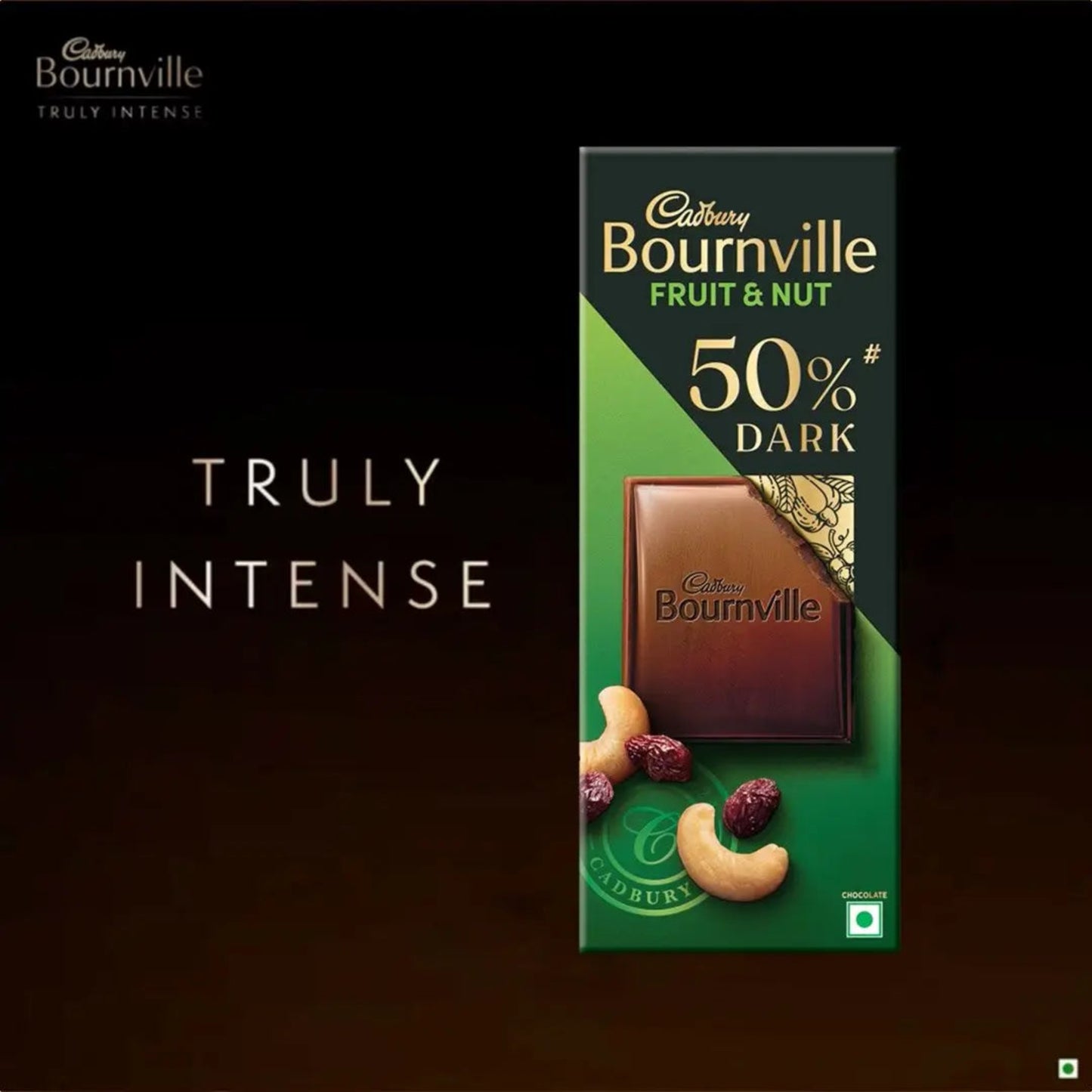 CADBURY BOURNVILLE FRUIT & NUT 50% DARK CHOCOLATE 78GM