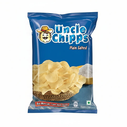 UNCLE CHIPS  BLUE PLAIN SALTED 66 GM PACKET.