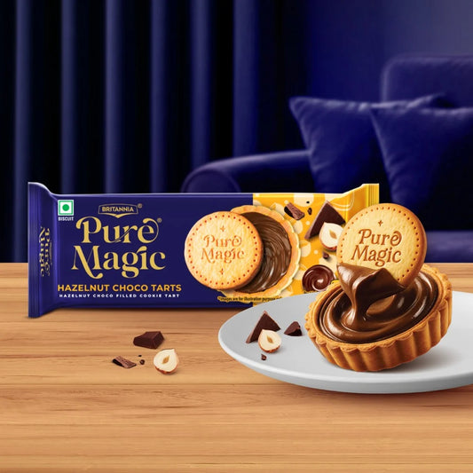 BRITANNIA PURE MAGIC HAZELNUT CHOCO TARTS 84GM BISCUITS