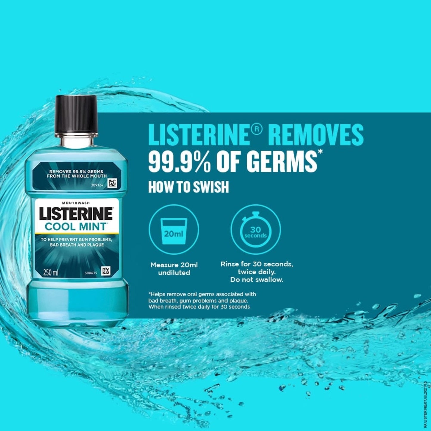 LISTERINE COOL MINT MOUTH WASH 250 ML BOTTLE.