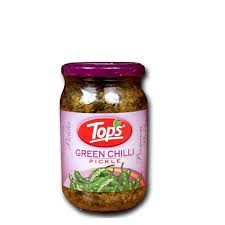 TOPS GREEN CHILLI PICKLE 400 GM JAR.