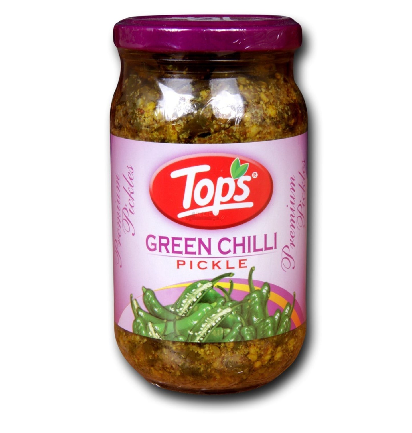 TOPS GREEN CHILLI PICKLE 400 GM JAR.